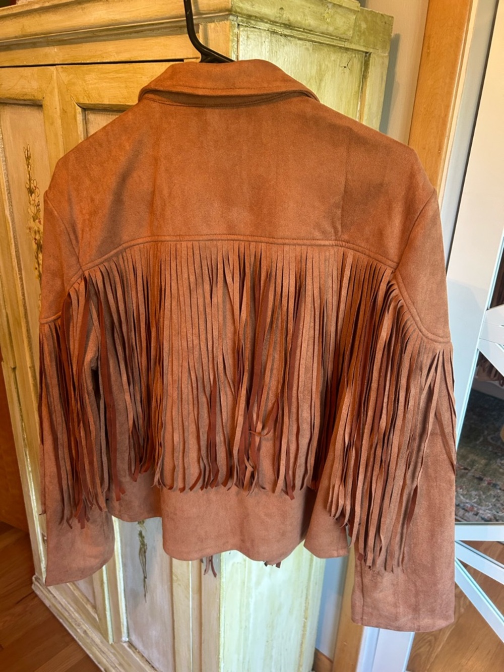 SOLD !!Manfinty Fringed Faux Suede Jacket in Rust Medium Unisex - Picture 2 of 6
